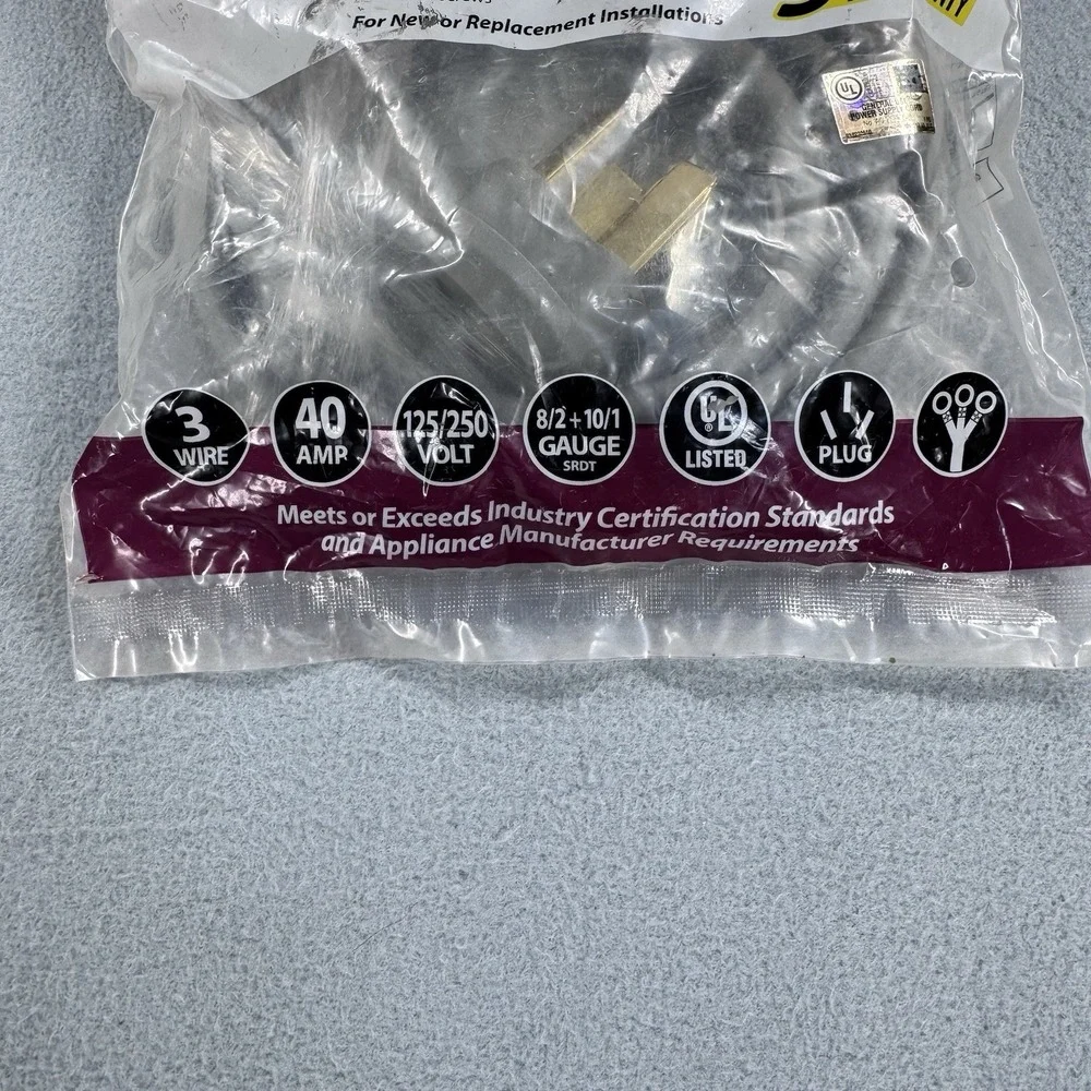 NIB Certified Appliance 40-Amp, 3-Prong Range Power Cord, 4Ft (Closed Loop) Oven